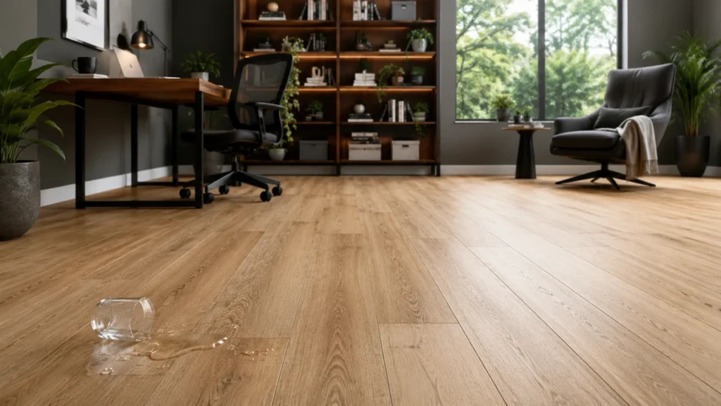 Bright apartment interior with low-maintenance SPC flooring for everyday residential use