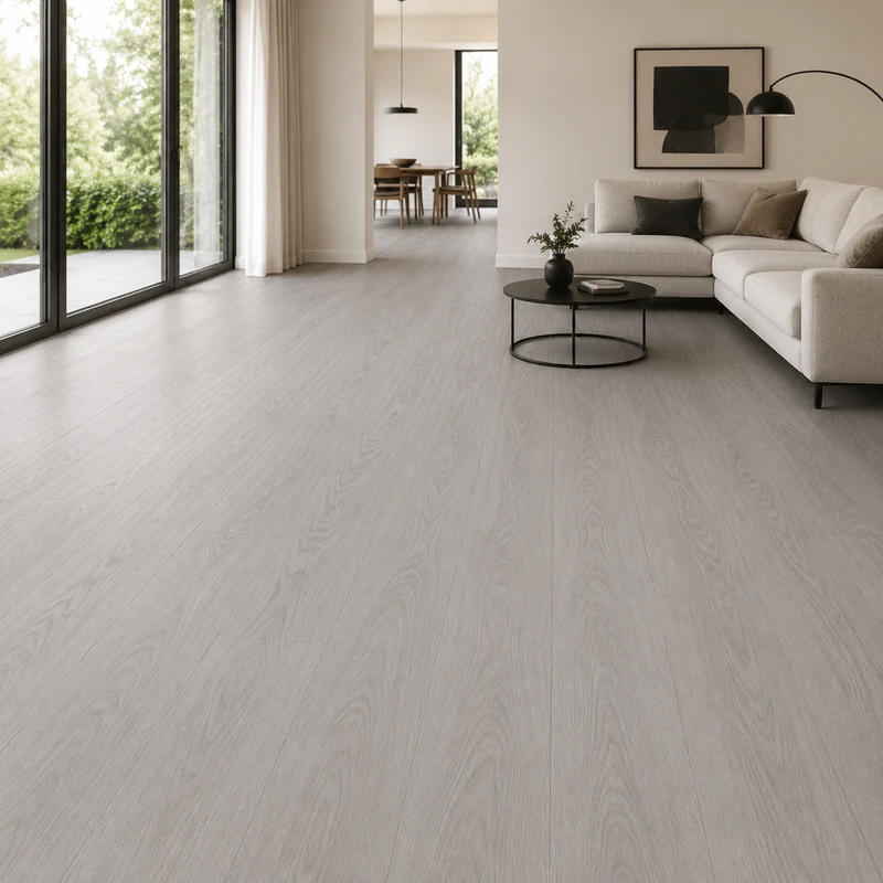 Makro Oak Light Grey 1-strip grey laminate floor