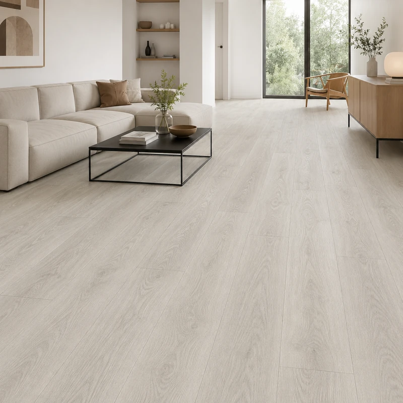 KRONOTEX Makro Oak White laminate with light oak grain