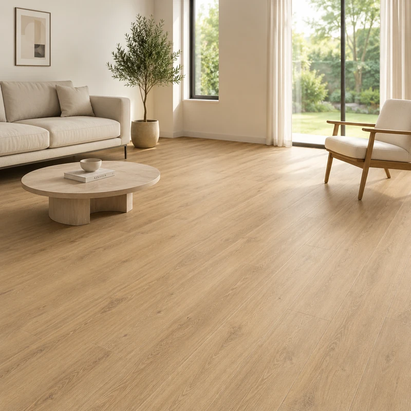 Light brown KRONOTEX Phalsbourg Oak laminate surface