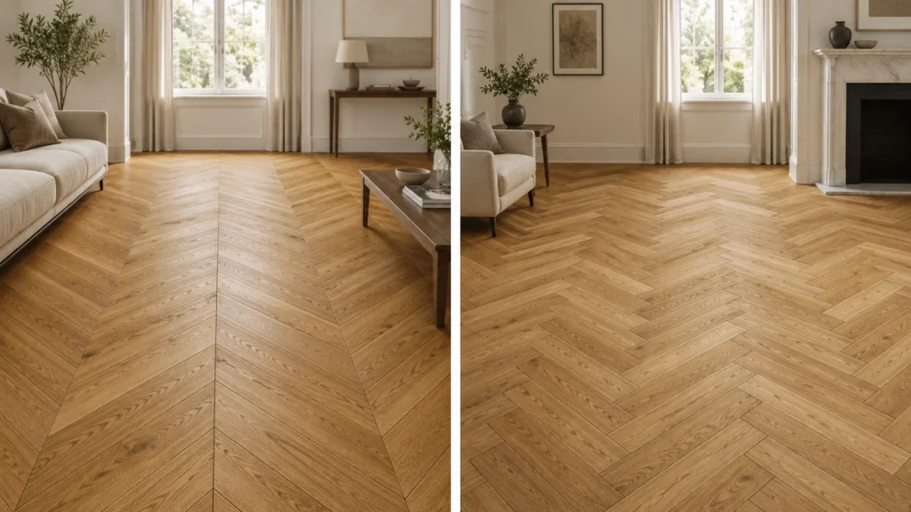 difference pattern and shape of chevron and herringbone