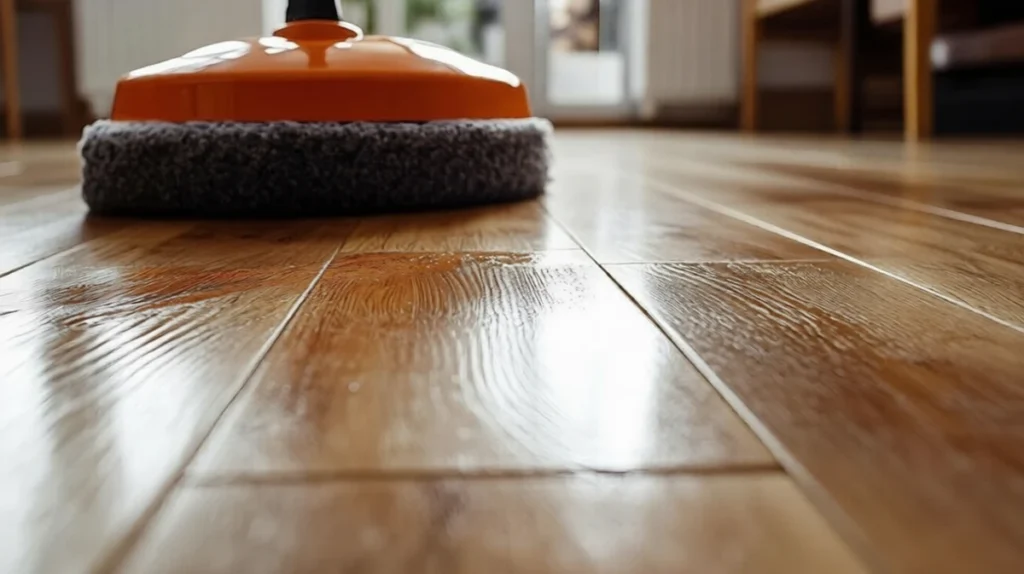 cleaning the floor with safety tools