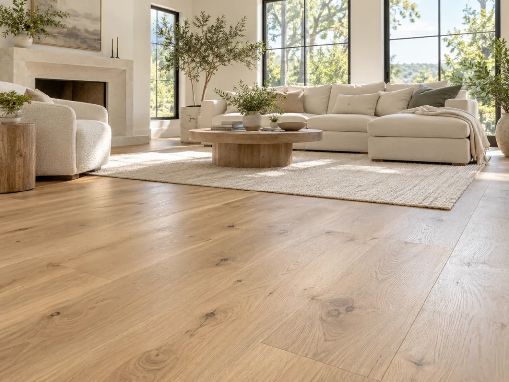 Natural clear-finish wood flooring showing light oak grain