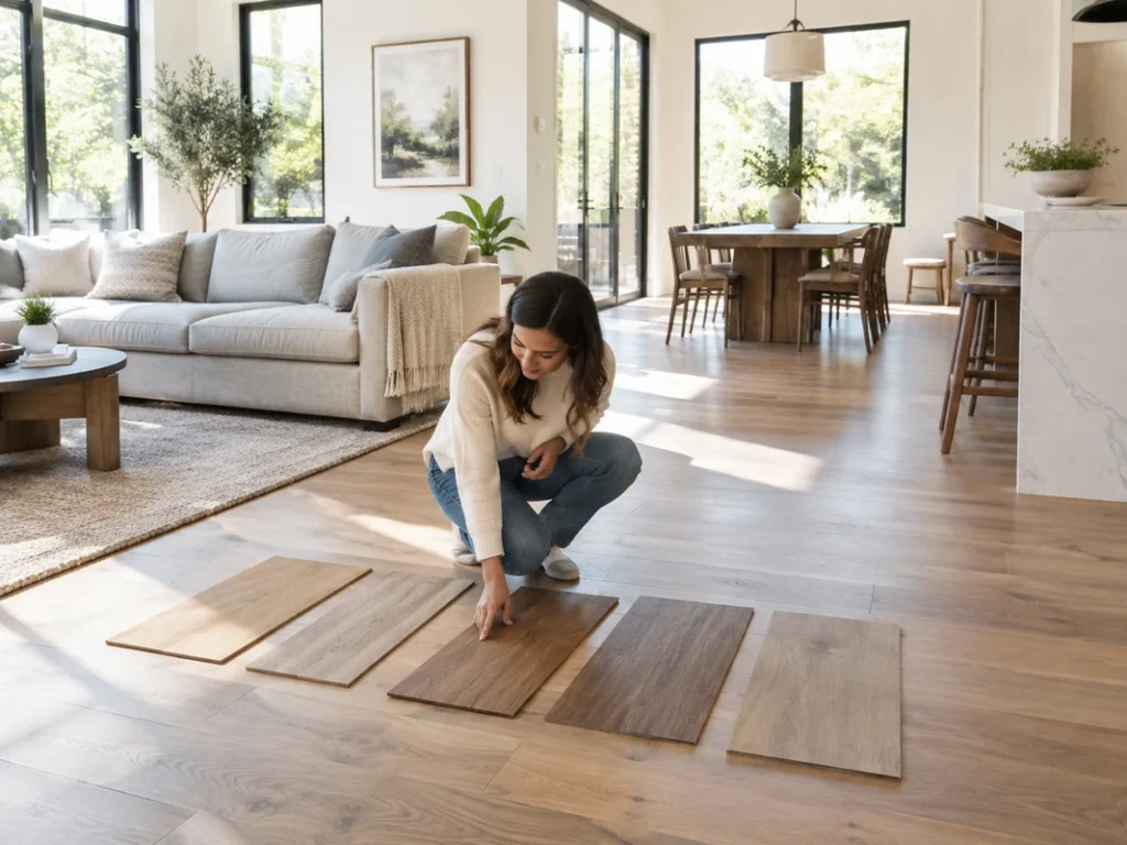 Choosing wood flooring design samples for a bright modern living space