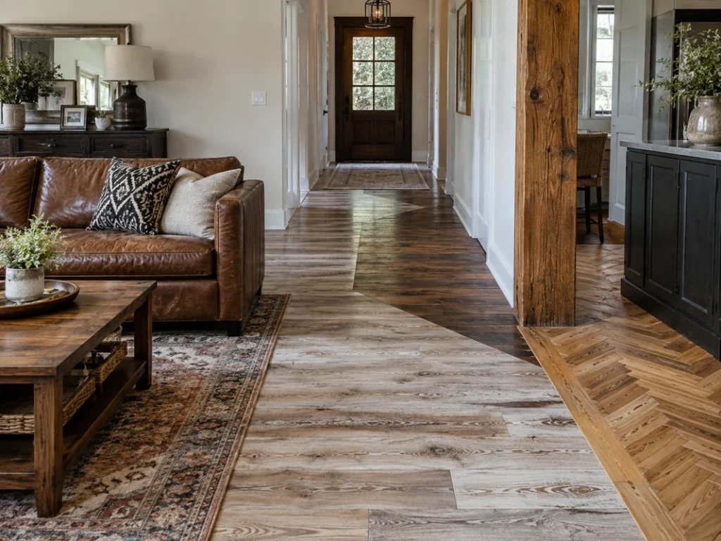 Common wood flooring design mistakes including mismatched patterns, tones and plank directions