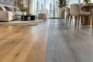 Luxury vinyl vs wood flooring in a modern Dubai home interior